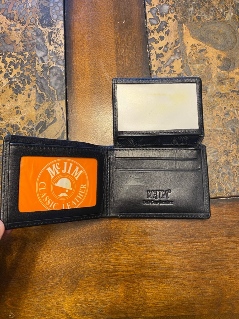 Premium McJim Black Leather Men's Bi-Fold Wallet with ID Window